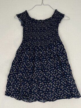 Brandy Melville Navy Floral Smocked Mini Dress One Size